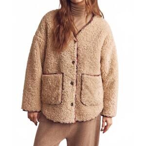 NEW AMENTE sherpa reversible coat in brown/oatmeal